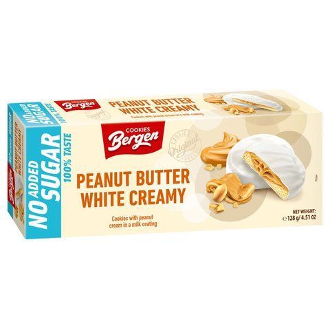 Печиво молочне карамель-арахіс Bergen Cookies Peanut Butter White Creamy без цукру 128 г 701 фото