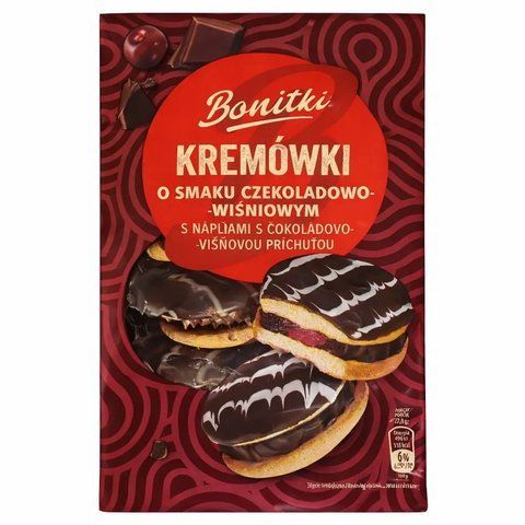 Печенье-сэндвич Bonitki Kremowki с шоколадно-вишневой начинкой 330 г 705 фото