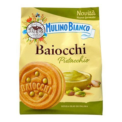 Печенье песочное сэндвич Mulino Bianco с фисташковым кремом Baiocchi Pistacchio 240 г 057 фото